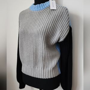 POPSUGAR Colorblock Cropped Knit Sweater NWT Size L Grunge Preppy